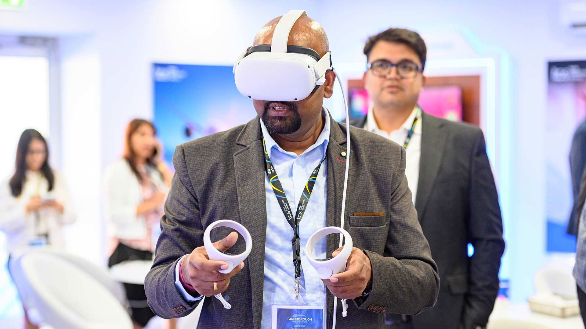 A visitor samples TCS solutions using a virtual reality headset