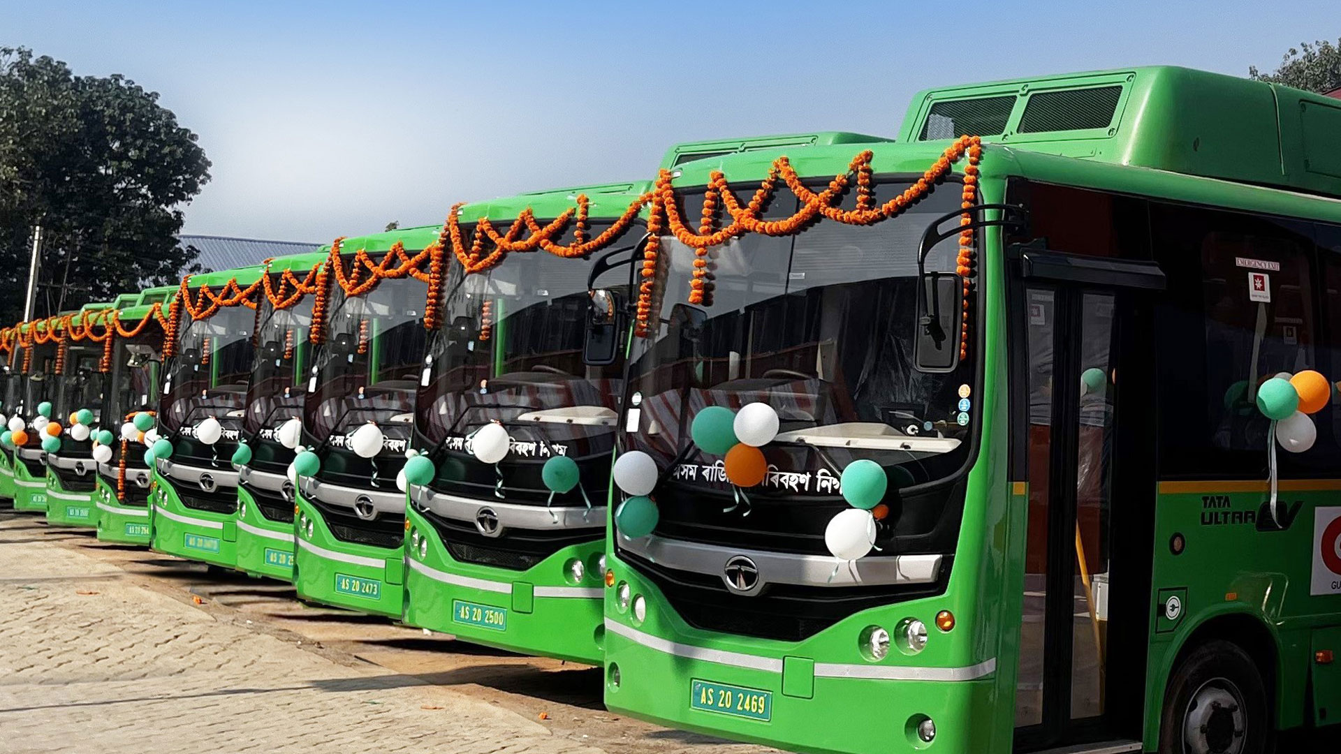 Tata Electric passenger buses at the Ahmedabad depot