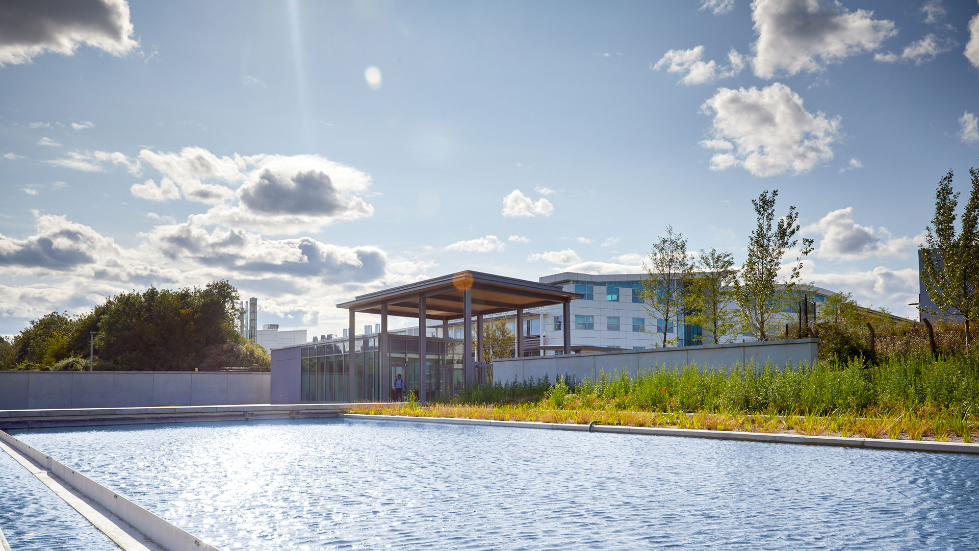 The land rover campus against a sunny sky