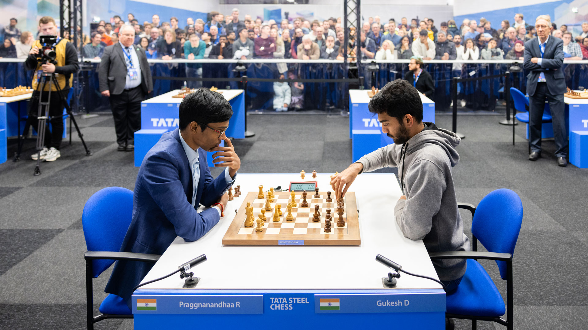 D Gukesh and R Praggnanandhaa at the finals